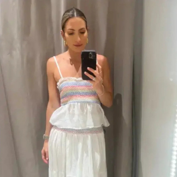 Zara Strappy Elasticized Smocked Top Rainbow Ecru NWT Size XS - Picture 10 of 10